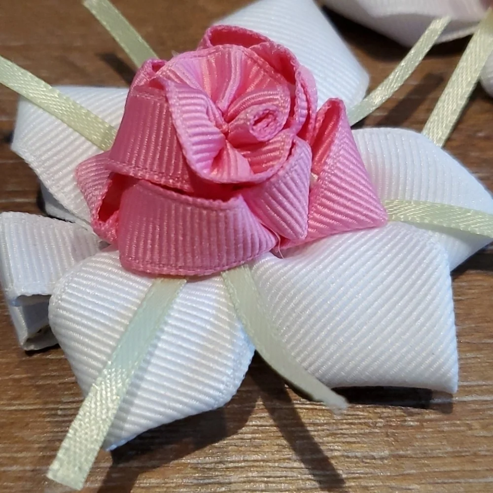 NWT Handcrafted Ribbon Rose Hair Clippies